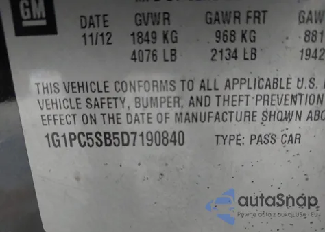 2013 Chevrolet Cruze 1Lt Auto from USA, damaged, VIN 1G1PC5SB5D7190840